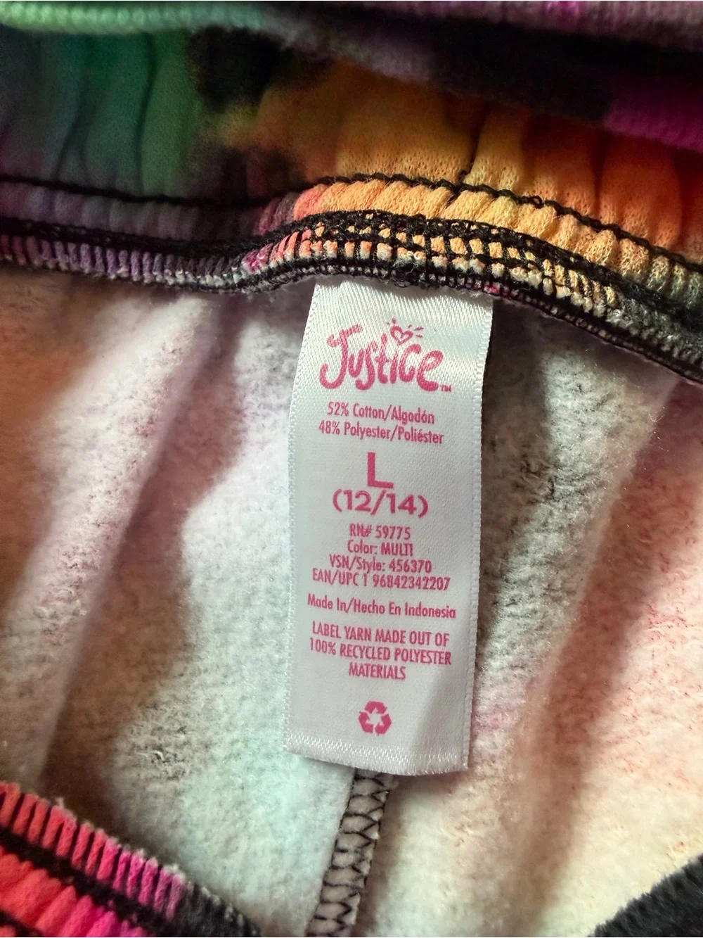 Justice Girls Tie-Dye Hoodie + Wide Leg Sweatpants Set - Neon Black Pink Blue